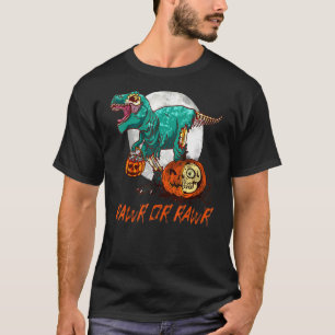 Zombie Dinosaur Halloween Pumpkin Moon T Rex Rawr T-Shirt