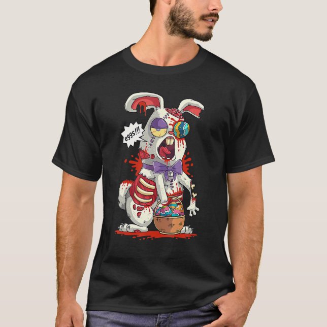 Zombie Easter Bunny Easter Egg Scary Easter Adult T-Shirt (Front)