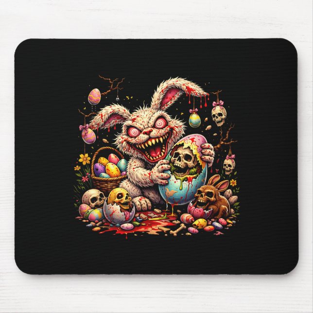 Zombie Easter Bunny with Skull Eggs Creepy Horror Mouse Pad (Front)
