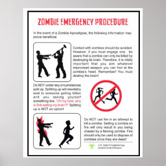 Zombie Emergency Procedure Poster