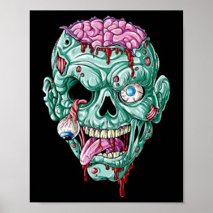 Zombie Face Brain Halloween Boys Men Women Girls S Poster