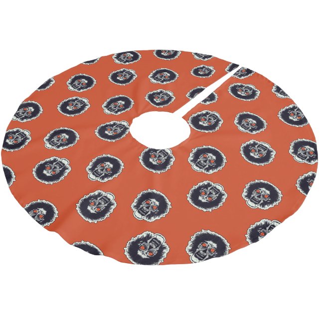 Zombie Face On Orange Brushed Polyester Tree Skirt (Angled)