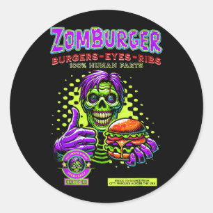 Zombie Fast Food Burger and Ribs Halloween Horror Classic Round Sticker