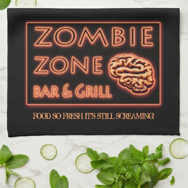 Zombie Food So Fresh Still Screaming Halloween Kitchen Towel (Folded)