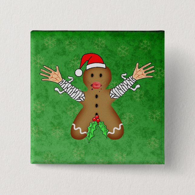 Zombie Gingerbread 2 Inch Square Button (Front)