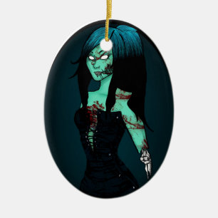 Zombie Girl in Corset Ornament
