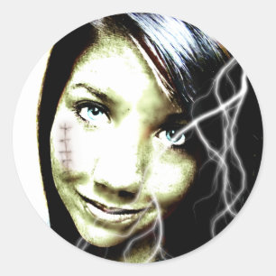Zombie Girl Lightening Bolt Hair and Flesh Wound Classic Round Sticker
