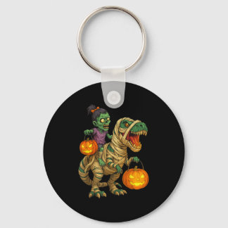 Zombie Girl Riding Mummy T Rex Halloween Kids Tric Keychain