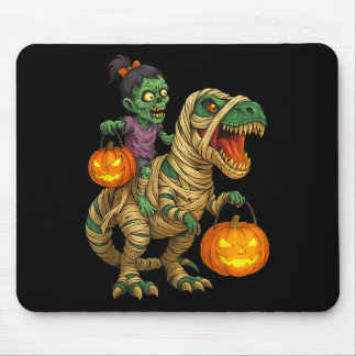 Zombie Girl Riding Mummy T Rex Halloween Kids Tric Mouse Pad
