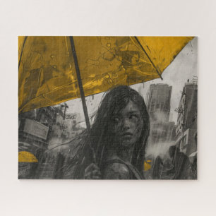Zombie Girl with Yellow Umbrella Jigsaw Puzzle