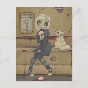 Zombie gode fille mignonne carte postale chat mort