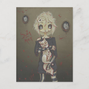 Zombie goth fille mignonne carte postale chat mort