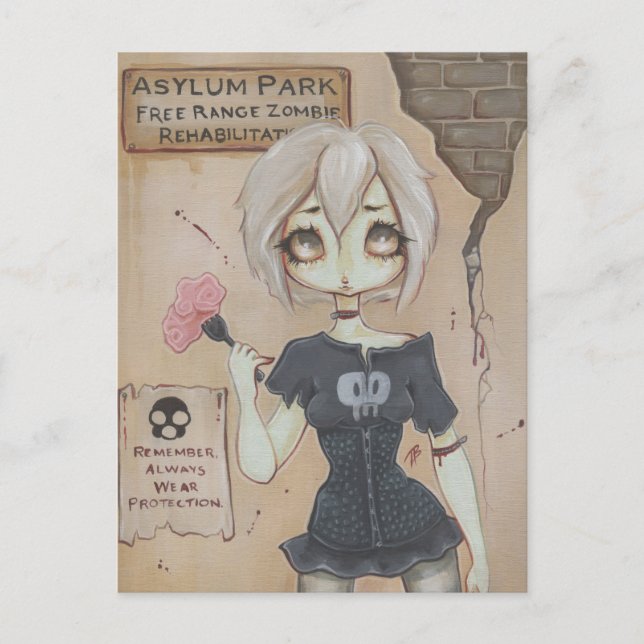Zombie goth girl cute postcard brain undead (Front)