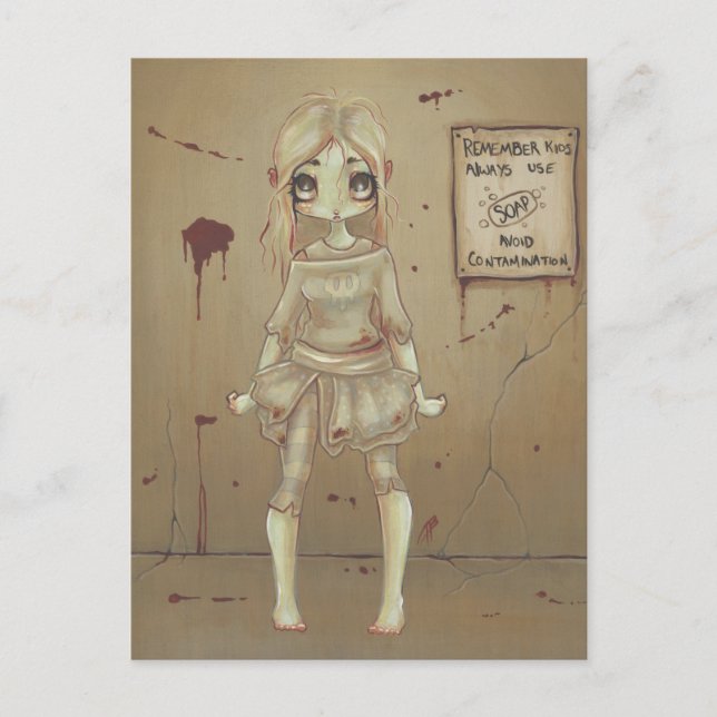 Zombie goth girl cute postcard undead big eye (Front)