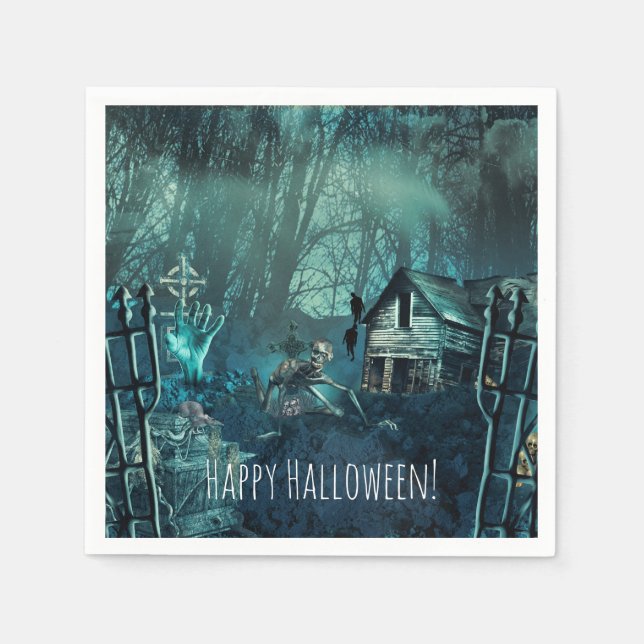 Zombie Graveyard Birthday or Halloween Party Napkin (Front)