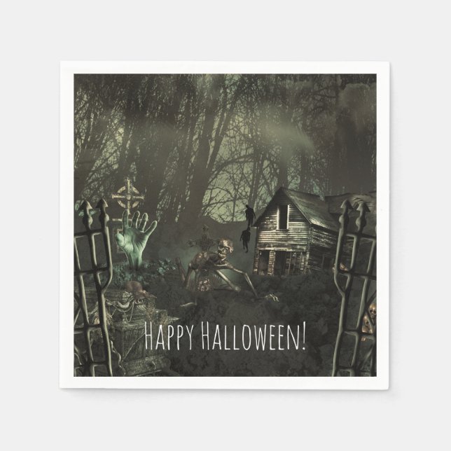 Zombie Graveyard Birthday or Halloween Party Napkin (Front)
