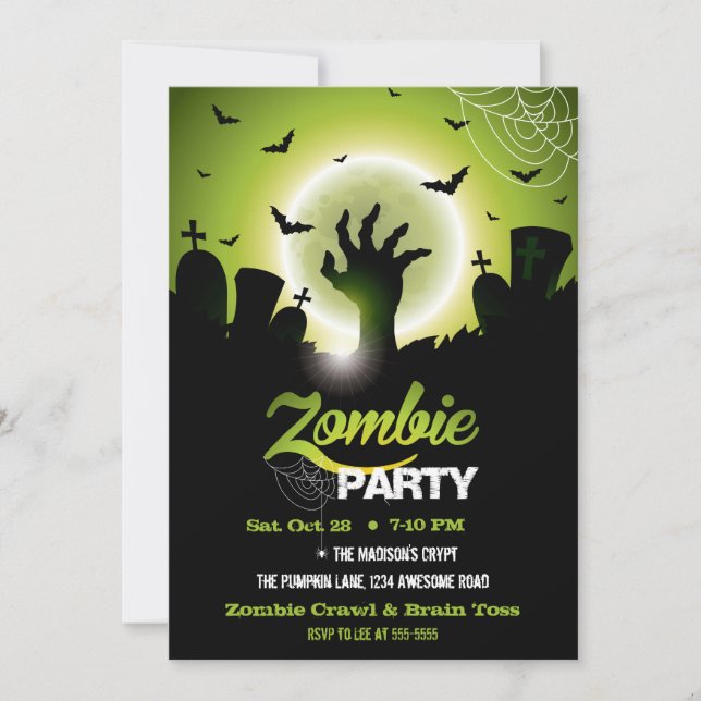 Zombie Graveyard Green Halloween Invitation (Front)