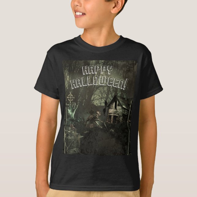 Zombie Graveyard Horror Scary Custom Halloween T-Shirt (Front)