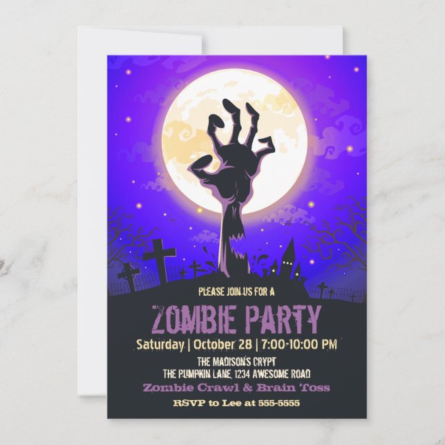Zombie Graveyard Purple Halloween Invitation (Front)