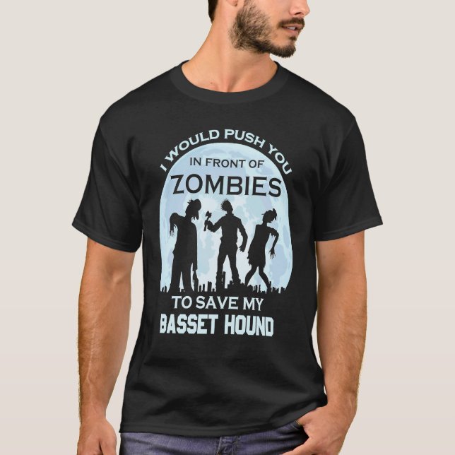 Zombie Halloween Basset Hound Pet T-Shirt (Front)