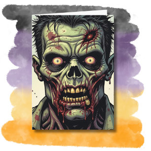 Zombie Halloween   Colouring Page Inside Card