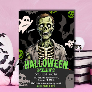 Zombie Halloween Party Ghost Bat bones Spooky Invitation