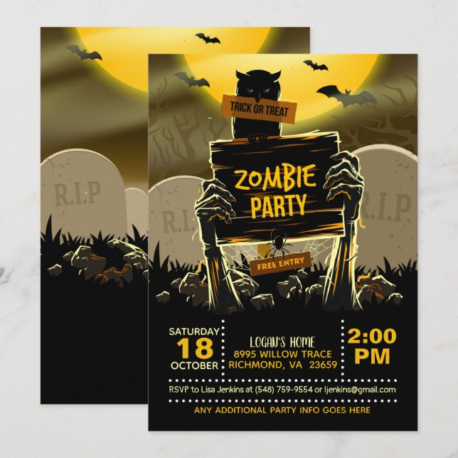 Zombie Halloween Party Invitation (Front/Back)