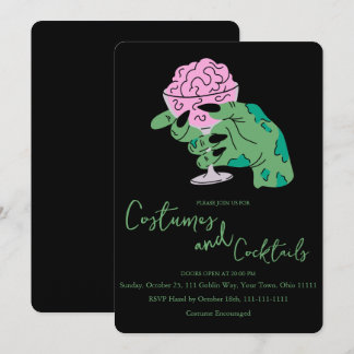 Zombie Hand Brain Cocktail and Costumes Halloween Invitation