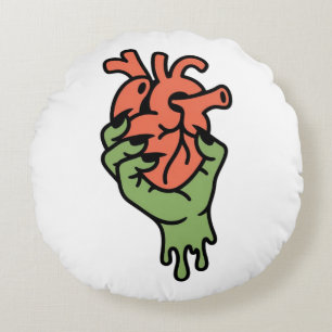 Zombie Hand Holding Heart Round Pillow