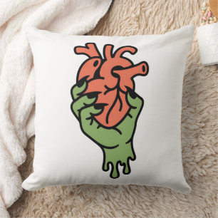 Zombie Hand Holding Heart Throw Pillow