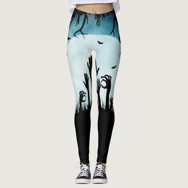 Zombie Hands All-Over Print Halloween Leggings (Front)