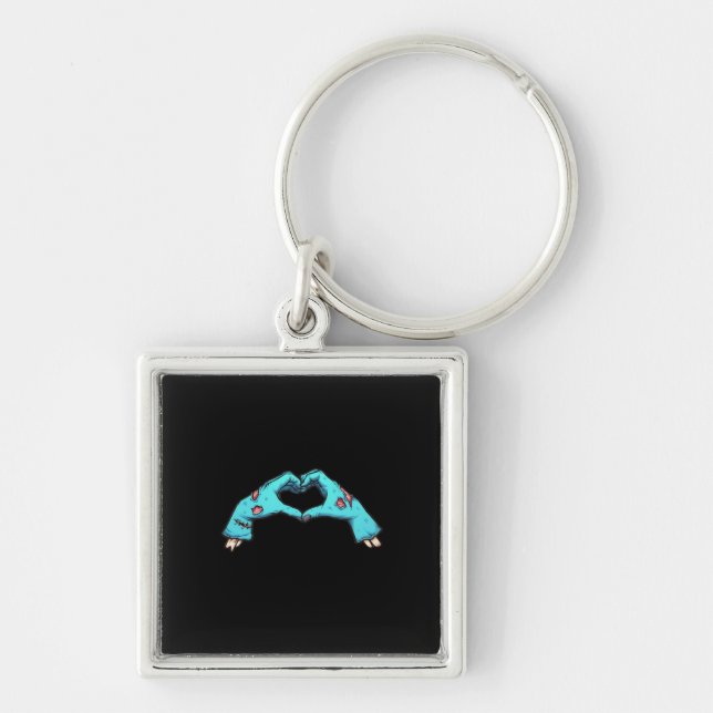 Zombie Hands Heart Halloween Spooky Keychain (Front)