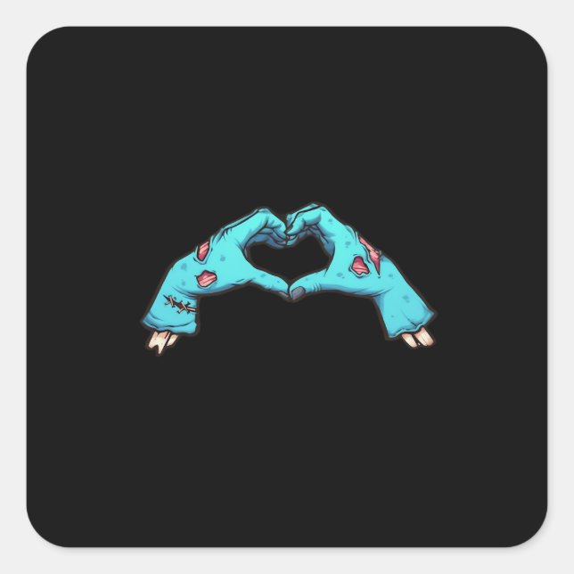 Zombie Hands Heart Halloween Spooky Square Sticker (Front)