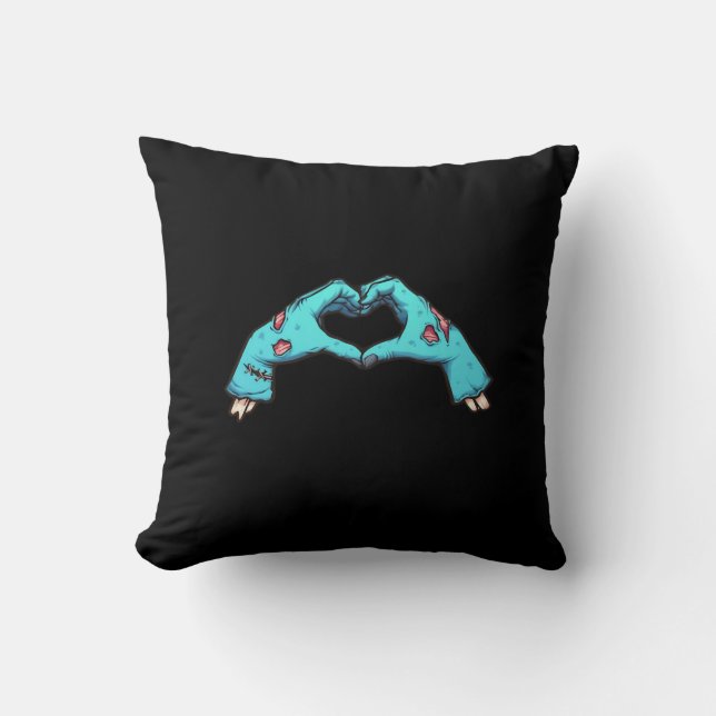 Zombie Hands Heart Halloween Spooky Throw Pillow (Front)
