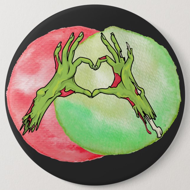 Zombie Hands making Heart shape, Love Halloween  6 Inch Round Button (Front)