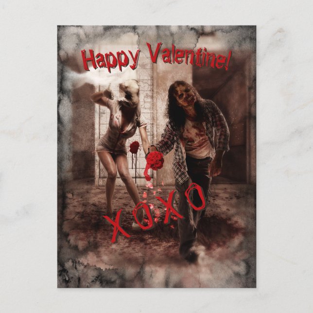 Zombie Happy Valentine Greeting Postcard (Front)