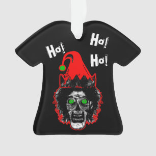 Zombie - Ho! Ho! Ho! Red Curved Hat on Black Ornament