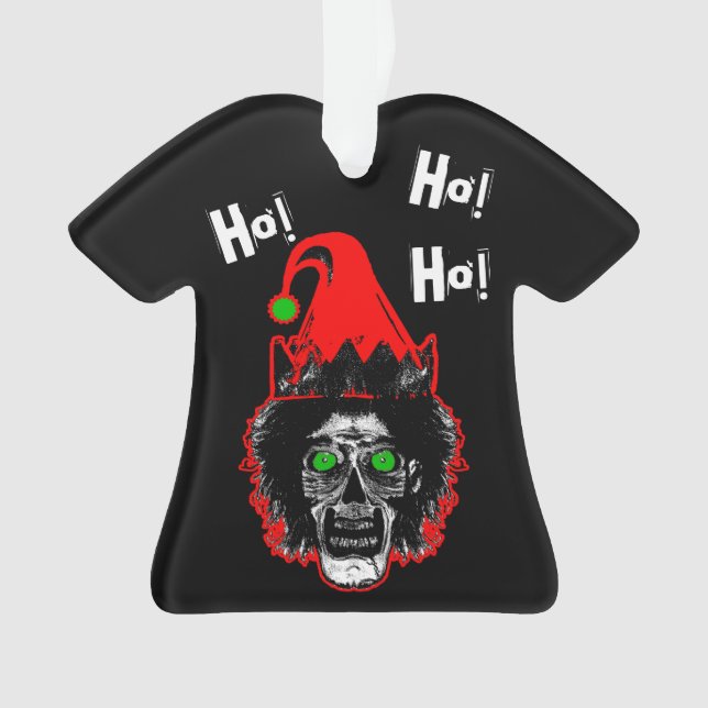 Zombie - Ho! Ho! Ho! Red Curved Hat on Black Ornament (Front)