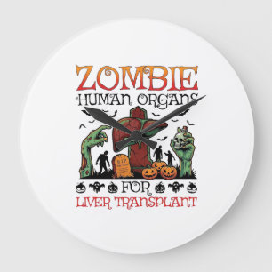 Zombie Human Organs Liver Transplant Halloween Gra Large Clock