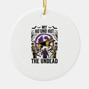 Zombie Hunter Dog Halloween Vintage Engraving Shir Ceramic Ornament