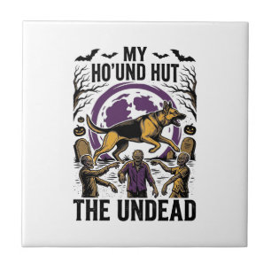 Zombie Hunter Dog Halloween Vintage Engraving Shir Tile