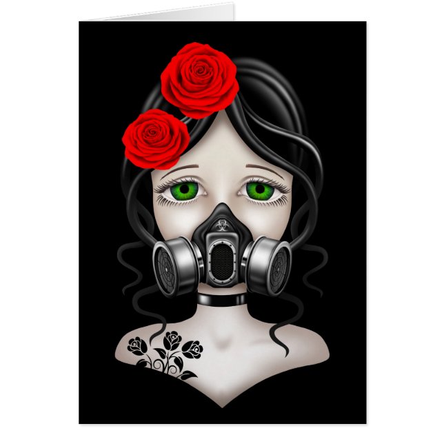 Zombie Hunter Girl with Gas Mask on Black (Front)