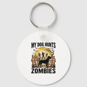 Zombie Hunting Dog Vintage Halloween Tee_1 Keychain