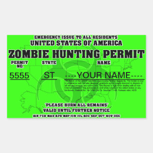 Zombie Hunting Permit (Bright Green) Sticker