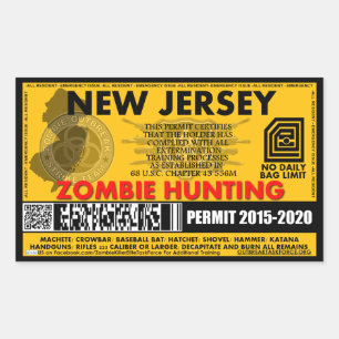 Zombie Hunting Permit New Jersey Sticker