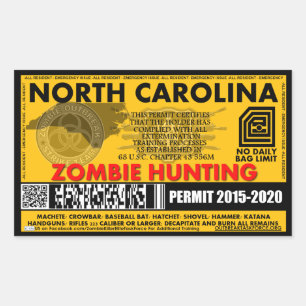 Zombie Hunting Permit North Carolina Sticker