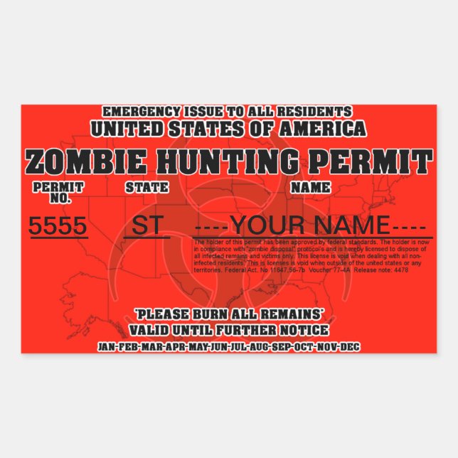 Zombie Hunting Permit Sticker (Front)