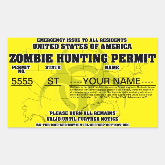 Zombie Hunting Permit Sticker (Front)