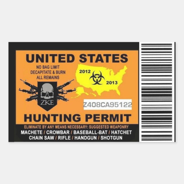 Zombie Hunting Permit Sticker (Front)