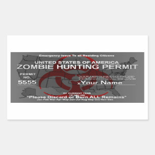 Zombie Hunting Permit Template (Red on Grey) Sticker
